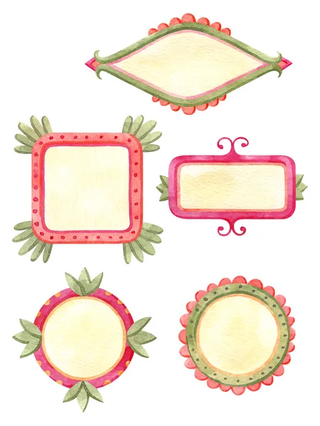 Set of 5 watercolor colorful frames. Fairytale folk hand painted — Stock Photo, Image