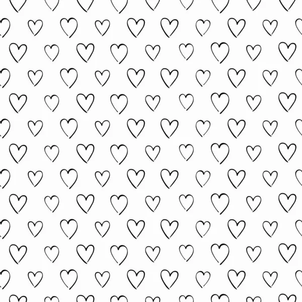 Elle Çizilmiş Kalp Şeklinde Elementlerle Siyah Beyaz Aşk Kusursuz Desen — Stok Vektör