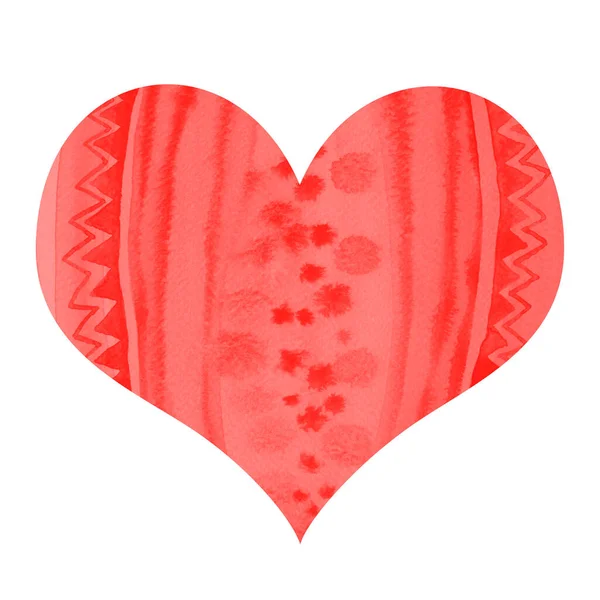 Διακοσμημένη υδατογραφία κόκκινη καρδιά απομονωμένη σε λευκό φόντο. — Φωτογραφία Αρχείου