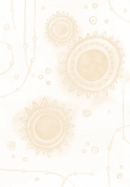 Beżowy akwarela abstrakcyjne gwiazdy i słońca. Geometryczne tło w stylu plemiennym. Ręcznie malowane ilustracja rastrowa. — Zdjęcie stockowe