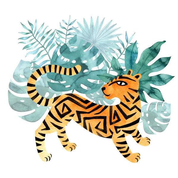 Tigre de jungle aquarelle. Illustration animale exotique peinte à la main . — Photo