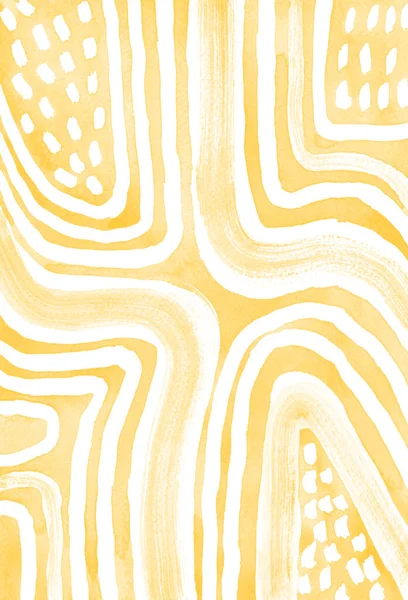 Fundo Geométrico Aquarela Com Listras Amarelas Padrão Raster Pintado Mão — Fotografia de Stock