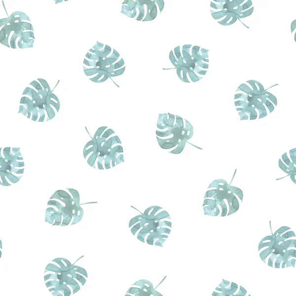 Seamless pattern with watercolor monstera leaves. Beautiful light tropical background. — Stockfoto