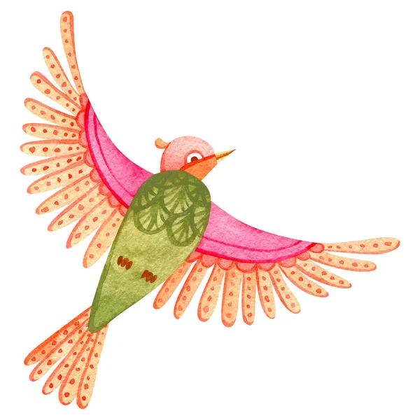 かわいい水彩の小さな楽園の鳥 おとぎ話の手描きイラスト パラダイスガーデンセットの一部 プリント カード その他のカラフルなデザインに最適です 白に隔離された — ストック写真