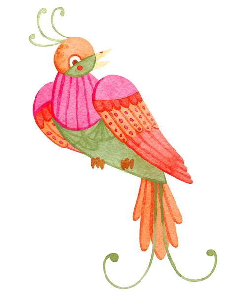 Cute Watercolor Little Paradise Bird Fairytale Hand Painted Illustration Part — Stock Photo, Image