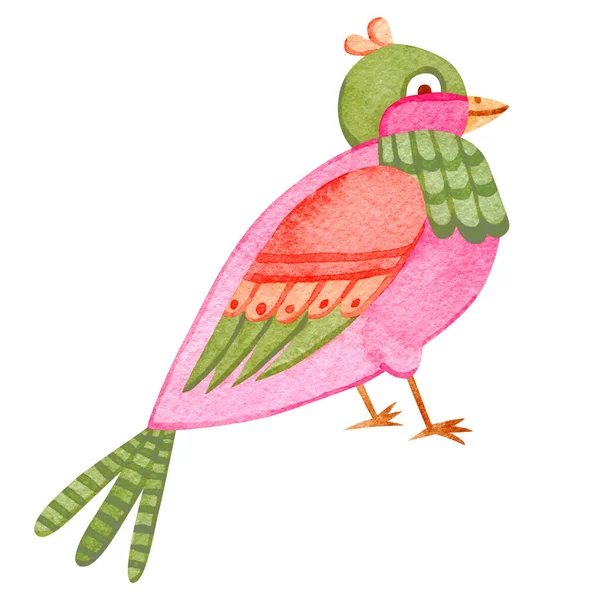 Lindo Pájaro Paraíso Acuarela Ilustración Pintada Mano Cuento Parte Del — Foto de Stock