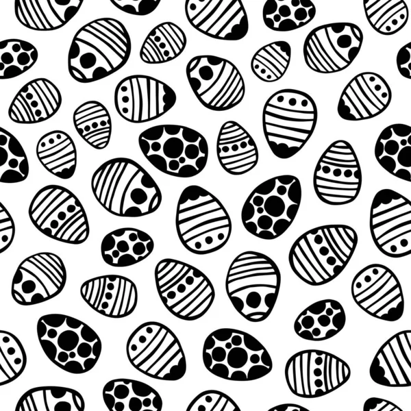Oeufs Pâques Noir Blanc Motif Sans Couture Illustration Vectorielle Dessinée — Image vectorielle