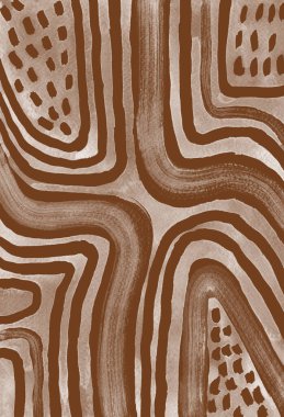 Çikolata rengi kahverengi çizgili suluboya geometrik arka plan. Kabilesel vücut boyasından esinlenilmiş el boyası deseni..