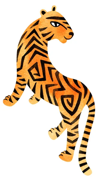 Tigre Selva Aquarela Isolado Branco Ilustração Animal Exótico Pintado Mão — Fotografia de Stock