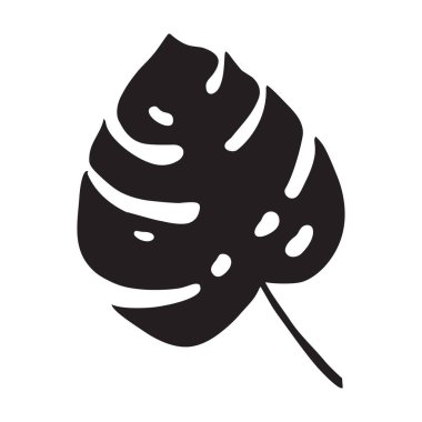 Tropikal yaprak silueti. Siyah ve beyaz palmiye yaprağı sembolü.