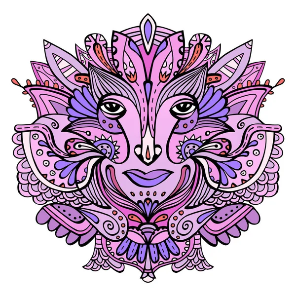 Colorful Ornate Face Fairytale Elf Hand Drawn Ethnic Ornate Godess — Stock Vector