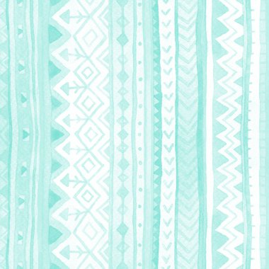 Turkuaz kabile çizgili, pürüzsüz desen. Etnik tarzda suluboya raster dokusu. Kumaş, web tasarımı, ambalaj için mükemmel.