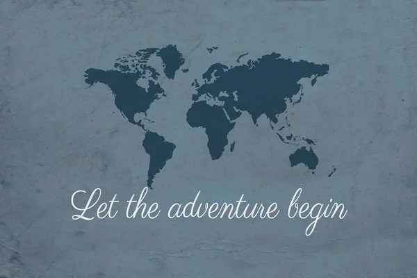 Lassen Sie Das Abenteuer Beginnen Text Design Illustration Mit Weltkarte — Stockfoto