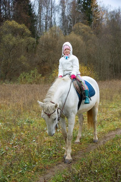 Ragazza a cavallo su un cavallo bianco Immagini Stock Royalty Free
