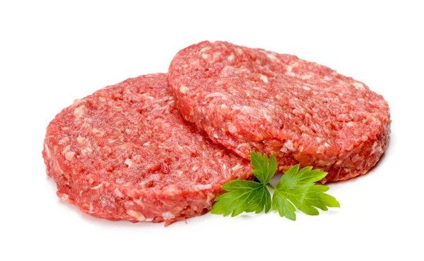 Carne de hambúrguer cru em branco — Fotografia de Stock