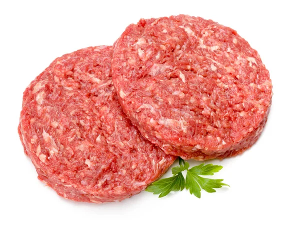 Carne cruda di hamburger su bianco — Foto Stock