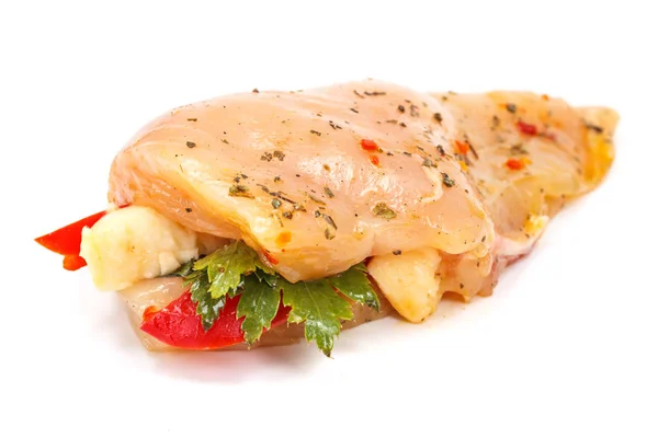 Filete de pechuga de pollo marinado y relleno —  Fotos de Stock