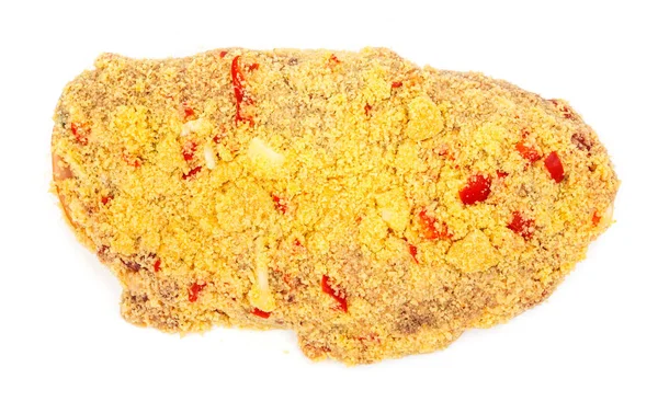 Pork meat slice in spicy bread crumbs on white — Stock Photo, Image