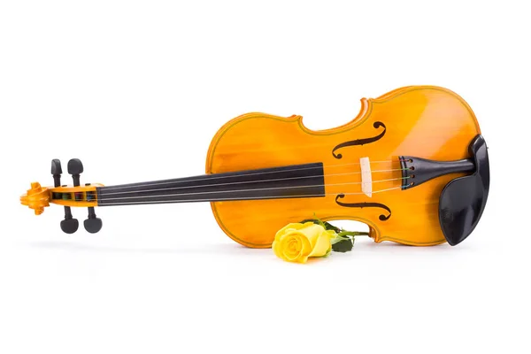 Violín amarillo con rosa —  Fotos de Stock