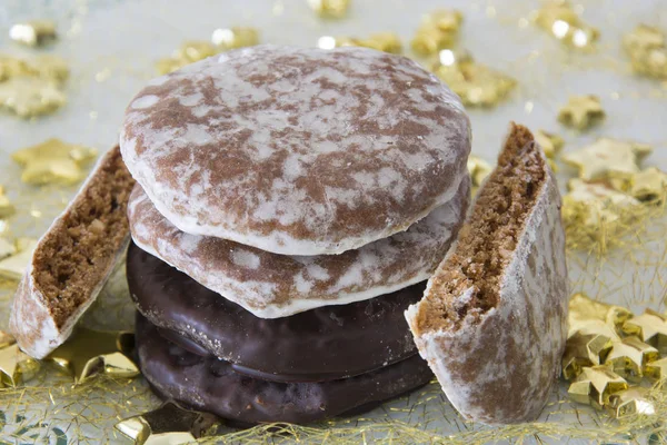 Frostat Och Choklad Oblatenlebkuchen Eller Pepparkakor Tyskland Royaltyfria Stockfoton