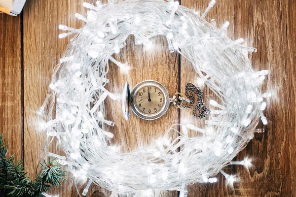 Antique clock five minutes to midnight - Christmas Concept