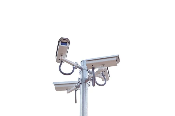 Quatre Caméras Surveillance Sur Poteau — Photo