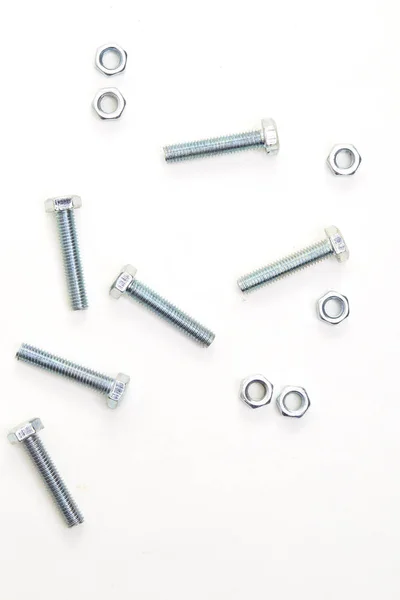 Bolts Nuts Washers White Paper Stock Image