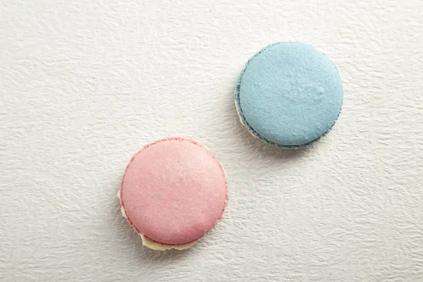 Macaron Rosa Azul Sobre Papel Branco Textura — Fotografia de Stock