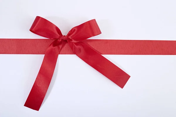 Red Gift Satin Ribbon Bow White Background — Stock Photo, Image