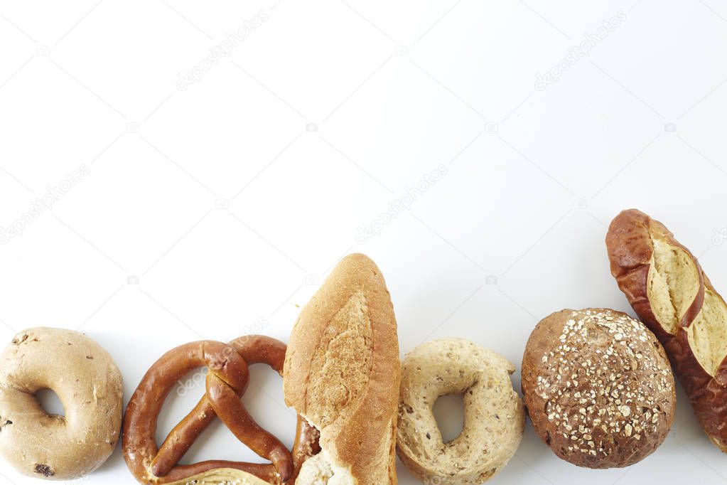assorted breads isolated isolated on white