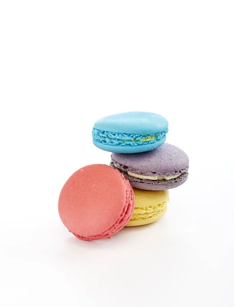 Pastelería Macaron Azul Rosa Amarillo Púrpura Sobre Fondo Blanco — Foto de Stock