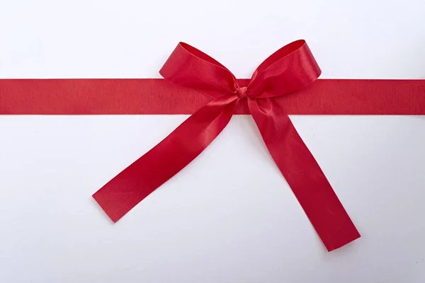 Red Gift Satin Ribbon Bow White Background — Stock Photo, Image