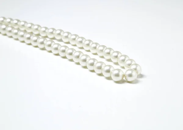 Pearl Necklace Isolated White White Pearls — Stock Photo, Image