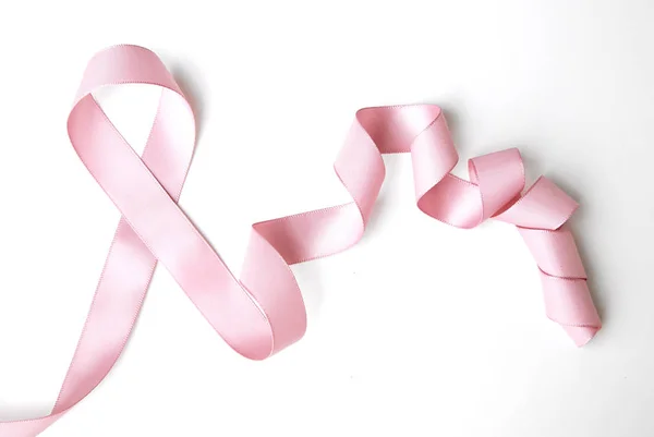 Pink Ribbon Border Curls Isolated White — Stock Photo, Image