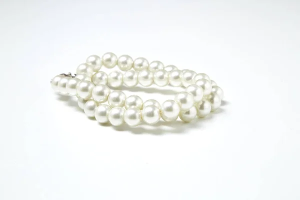 Pearl Necklace Isolated White White Pearls — Stock Photo, Image