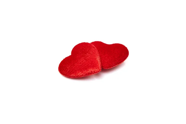 Zwei Rote Herzen Isoliert Auf Weißem Hintergrund Kopierraum Vorhanden — Stockfoto