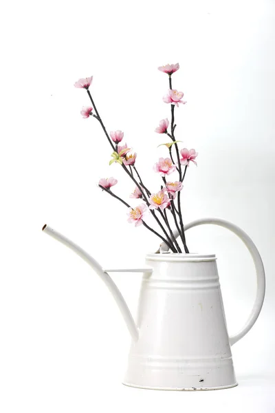 Arrosoir Avec Fleur Sur Fond Blanc — Photo