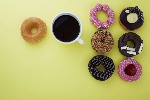 Donuts with caffee cup — Stock Photo, Image