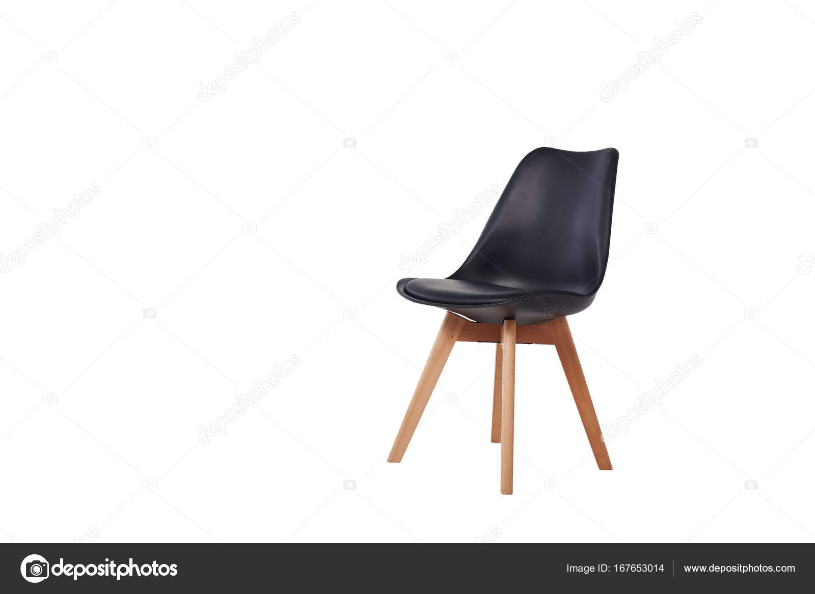 Moderner Schwarzer Stuhl Mit Holzbeinen Stockfoto