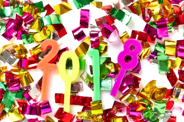 2018 Novoroční Dekorace Strana Abstraktní Konfety Bílé Poza — Stock fotografie