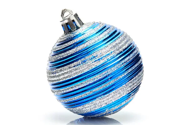 Bola Decoração Natal Azul Glitter Isolado Fundo Branco — Fotografia de Stock