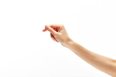 Güzel kadın eli boş yer tutan izole