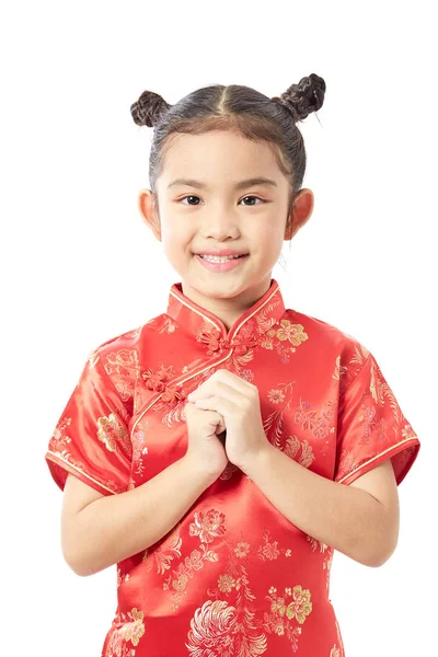 Bonito Menina Chinesa Vestidos Bem Vindo Ano Novo Chinês — Fotografia de Stock