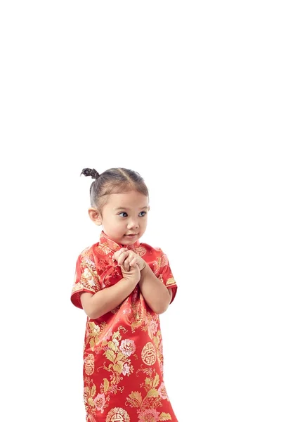 Bonito Menina Chinesa Vestidos Bem Vindo Ano Novo Chinês — Fotografia de Stock