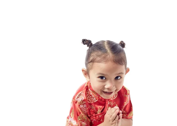 Bonito Menina Chinesa Vestidos Bem Vindo Ano Novo Chinês — Fotografia de Stock