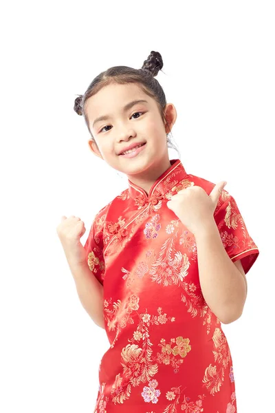 Милі Дівчата Китайський Сукні Ласкаво Просимо Китайський Новий Рік — стокове фото