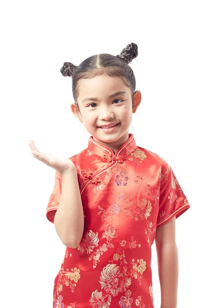 Linda Chica China Vestidos Bienvenido Año Nuevo Chino — Foto de Stock