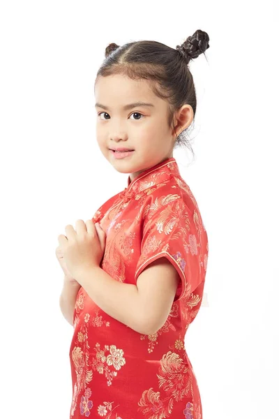 Милі Дівчата Китайський Сукні Ласкаво Просимо Китайський Новий Рік — стокове фото