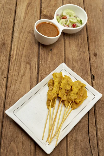 Grilované Vepřové Satay Arašídovou Omáčkou Toasty Thajské Potravin — Stock fotografie