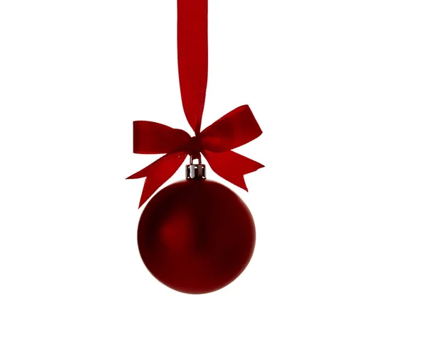 Red Christmas Ball Red Bow White Background — Stock Photo, Image